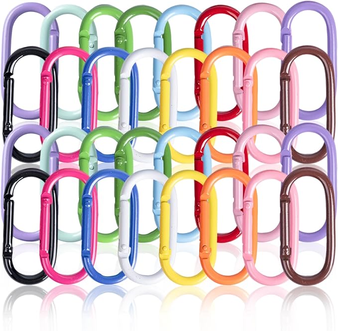 32Pcs Colorful Carabiner Clips,Oval Spring Clips Keychain Clip,Cute Carabiner Aluminum Hook Accessories Snap Link Key Chain Ring Hook
