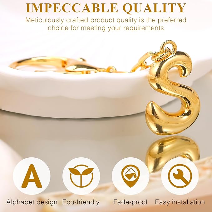 VICKHU Gold Plated Bubble Initial Letter Cute Keychain for Women Car Key Purse Decorative Keyring Handbag Charms Fashion