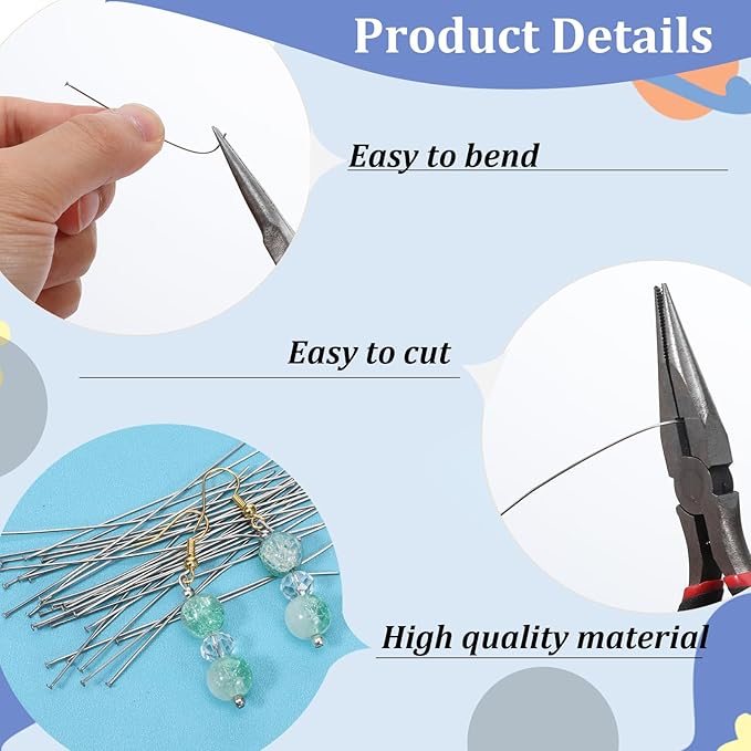 200 PCS Flat Head Pins for Jewelry Making, Stainless Steel Head Pins Long 70mm/2.75inch Silver Jewelry Pin, Metal End Headpins Long Flat Pin Jewelrys Findings for DIY Crafts Earring Pendant Supplies