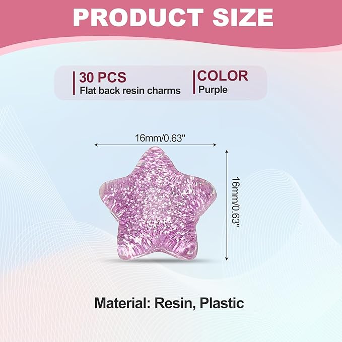 PATIKIL 30 Pcs Flat Back Resin Charms, Glitter Star Charms Bulk Mini Star Shape Flat Back Beads Embellishments for DIY Crafts Phone Case, Purple