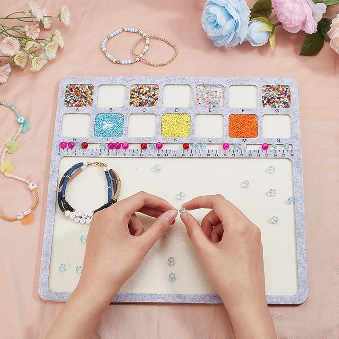 BENECREAT Square Felt Bead Design Boards, Medium Felt Beading Mat with Centimeter Alphabetic Scale Beads Tray Bead Pads for Art Crafts Jewelry Making Beading Supplies, 11.8x11.8inch