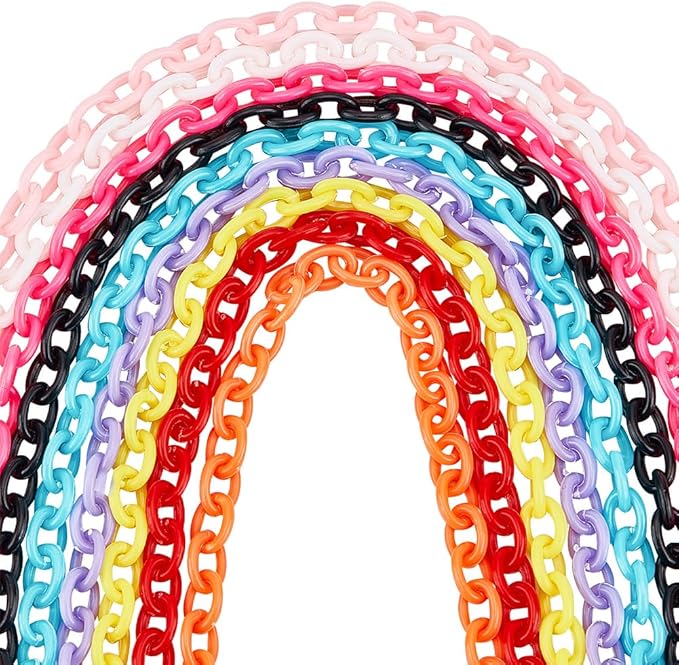SUNNYCLUE Colorful Jewelry Chain Plastic Chains Links ABS Acrylic Cable Curb Chain Bird Toys Chains for Jewelry Making Chain