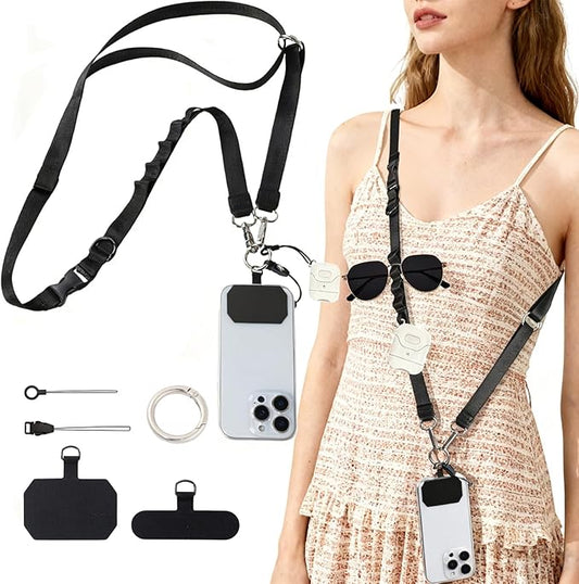 Cell Phone Lanyard with Detachable Phone Wrist Strap 3 in 1 Anti Theft Adjustable Crossbody Phone Strap Around the Neck, for Keys, ID Badges, Compatible with iPhone, Vacation Essentials, Black