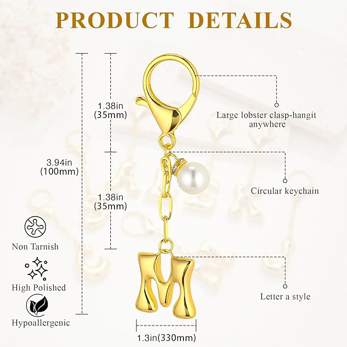 VICKHU Gold Plated Bubble Initial Letter Cute Keychain for Women Car Key Purse Decorative Keyring Handbag Charms Fashion