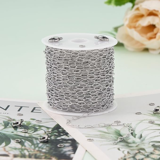 UMAOKANG 10 Meters Stainless Steel Chains Bulk on Spool Shiny Embossed Paperclip Chain for Jewelry Making