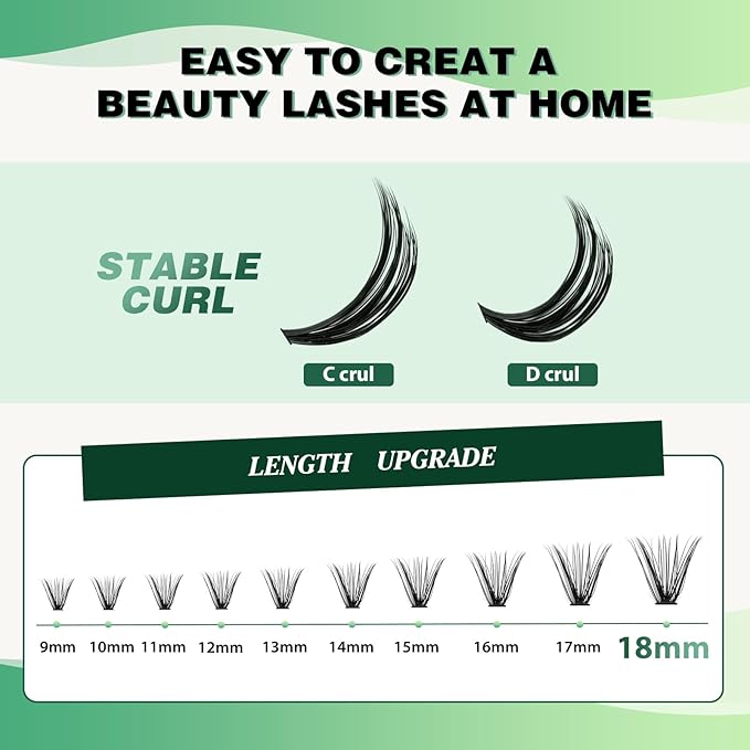 Lash Clusters 300pcs Individual Lashes 40D 0.07C Curl 11mm DIY Eyelash Extension KEYYOU Large Tray Volume Soft&Natural Cluster Lashes(40D-0.07C,11）