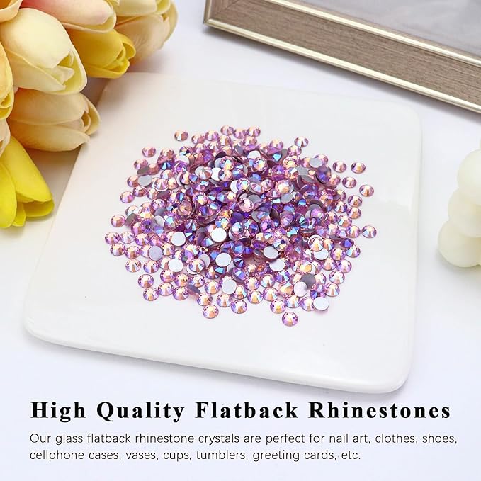 1440PCS SS20 Crystal Glass Flatback Rhinestones, Round Flat Back Crystal Gems for Nail Art and Craft Clothes, Glue Fix Diamond Stones Light Pink AB (4.6-4.8mm)