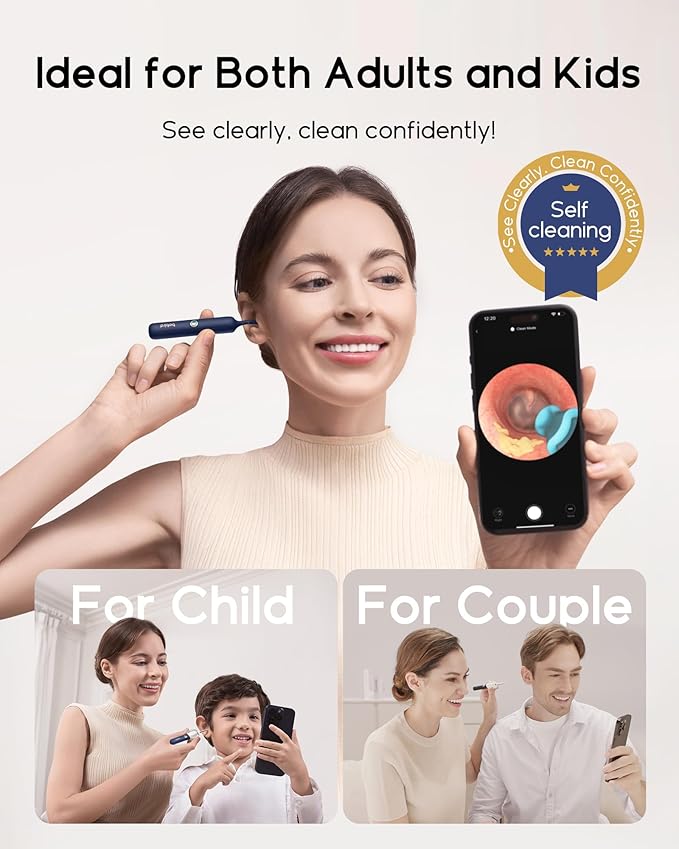Bebird Earsight Plus R37R Ear Cleaning Camera Wax Removal Tool kit, Flexible Ear Scope Otoscope Camera Light, Visual Ear Picker Wireless Earwax Remover Tweezers for Adults & Kids