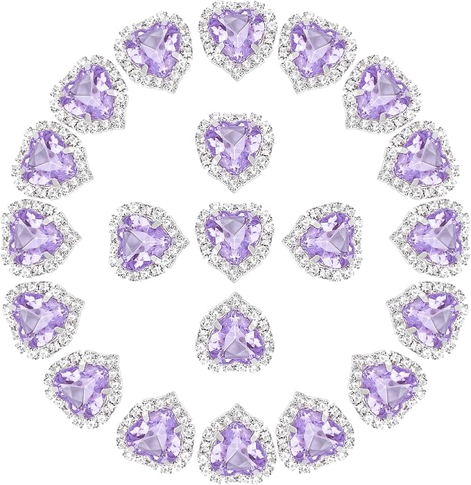 PATIKIL 30PCS Heart Rhinestones, Sew on Rhinestones Buttons Crystal Heart Nail Charm Embellishment Flatback Diamond for Sewing DIY Clothing Wedding, Purple