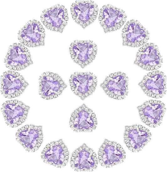 PATIKIL 30PCS Heart Rhinestones, Sew on Rhinestones Buttons Crystal Heart Nail Charm Embellishment Flatback Diamond for Sewing DIY Clothing Wedding, Purple