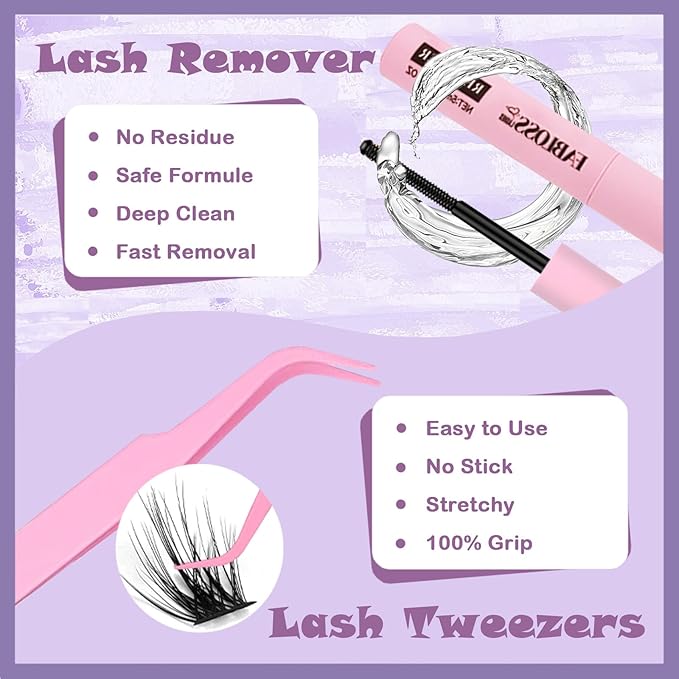 Fablosslashes Lash Clusters 280Pcs Lash Clusters DIY Eyelash Extension Kit 30D+40D Individual Lashes Clusters Kit With Lash Bond And Seal, Lash Remover, Lash Tweezers(30D+40D, 9-16mm, Kit)