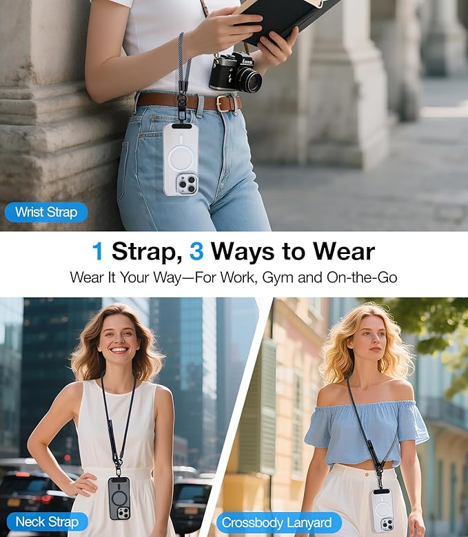 Phone Lanyard Crossbody, 3-in-1 Neck Strap& Wrist Strap, Adjustable Anti-Theft Lanyard with 2 Phone Tether Tabs, Universal Cell Phone Strap for All Case,Travel Essential, Pink