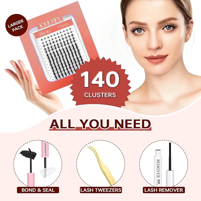 JOLIETIFY Lash Extension Kit, Manga Style, Faux Mink DIY Cluster Lashes 8-16mm, Waterproof Bond & Seal, Reusable Individual Lashes, Lash Tweezers, Eyelash Remover, Easy to Apply for Beginners