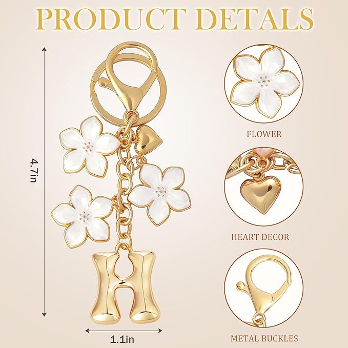 Snycler Bubble Initial Keychain Graceful Flower for bags car remote–A-Z Letter Charms for Women