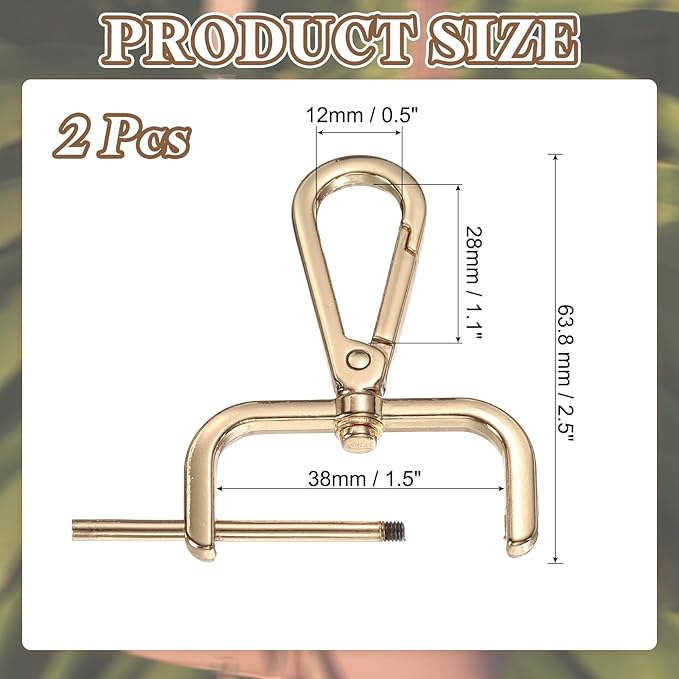 PATIKIL 1.5 Inch Swivel Clasp Hooks, 2 Pcs Detachable Snap Hook Swivel Lobster Claw Clasps with Screw Bar for Bag Strap Purse Lanyard DIY Craft Hardware, Light Gold