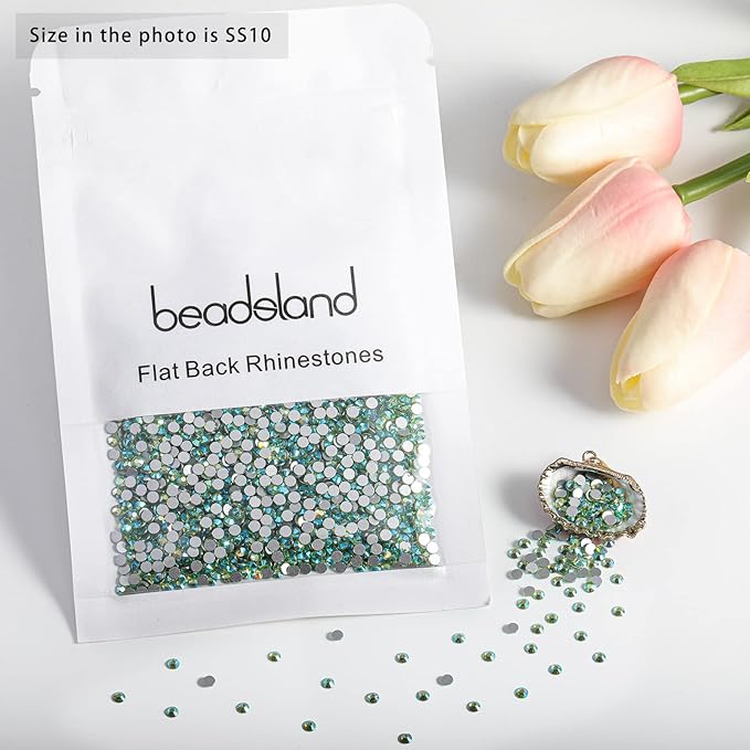 Beadsland 1440 Pieces Flat Back Crystal Rhinestones Round Gems,Peridot AB,SS10,2.7-2.9mm