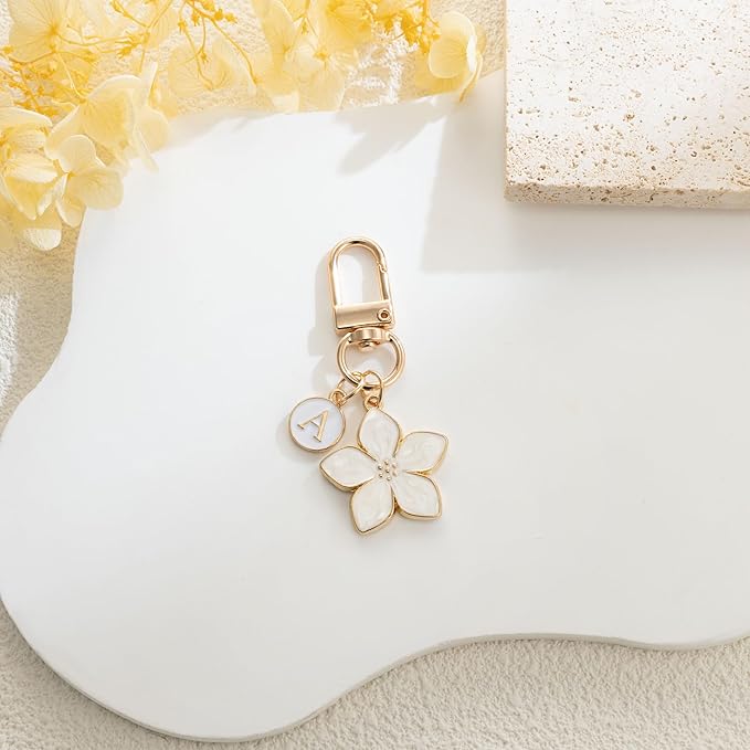 XGALBLA Cute Flower Initial Letter Keychain for Women, Flower Charms, Bag & Purse Charms for Handbags & Backpacks Accessories