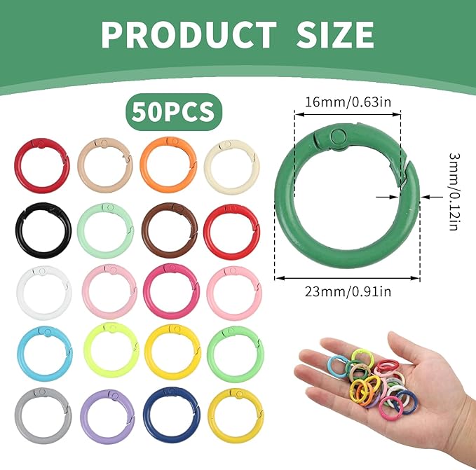50PC Spring O Rings Set, Colorful Round Metal Carabiner Clips for Keychains, Handbags & Purses, Durable Snap Keyring & Backpack Clips, Versatile Organizer for Keys & Accessories