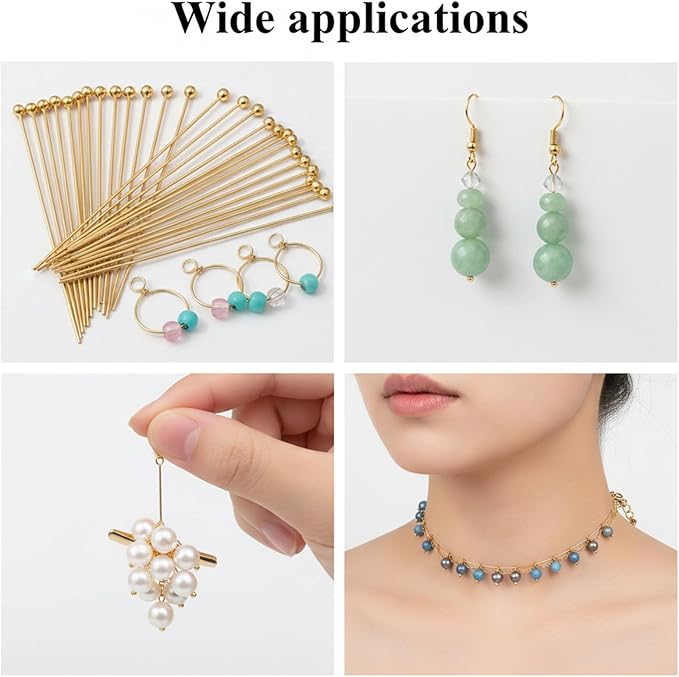 200Pcs Ball Head Pins for Jewelry Making, 40mm/1.57In, Gold Head Pins for Jewelry Making, Beading Pin for DIY Craft Earring Bracelet Necklace Pendant Supplies