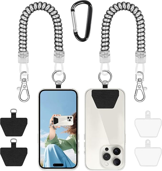 Doormoon 2* Phone Lanyard Tether with 4* Patch, iPhone Lanyard Anti Theft Phone Strap for Outdoor Hiking Climbing, Silver