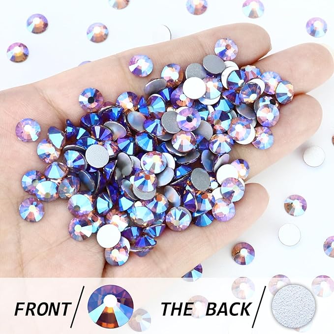 Flatback Crystal Rhinestones Round Gems for Nail Art and Craft Clothes Glue Fix, Light Purple AB (2.7-2.8mm) SS10/1440PCS