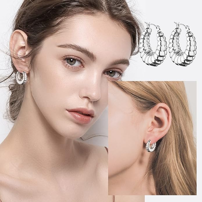 HILXURY Gold Chunky Hoop Earrings Set for Women, 14K Gold Plated Twisted Huggie Hoop Earring Hypoallergenic, Thick Open Hoops Set Lightweight