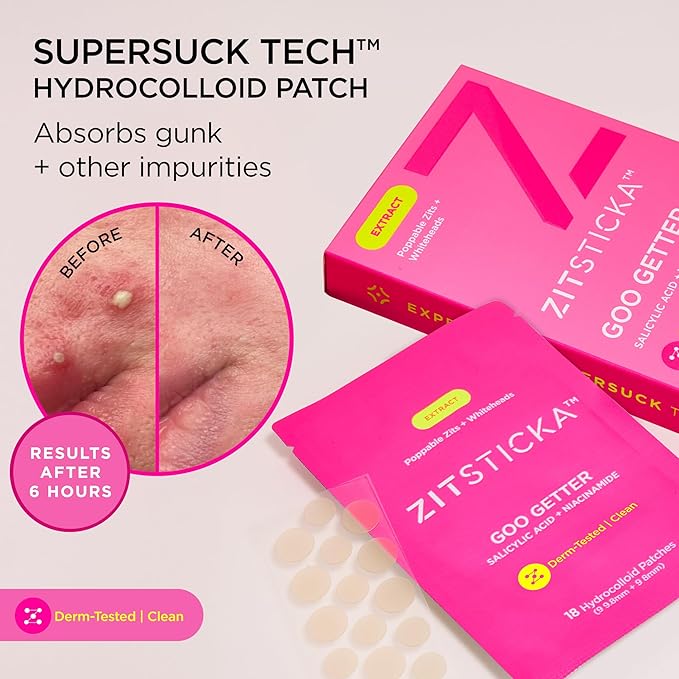 ZitSticka Pimple Patches for Face and Body, Goo Getter Hydrocolloid Patches to Cover Zits & Blemishes, Acne Patches or Zit Spot Stickers, Body Blemish Patch (108 Pack)
