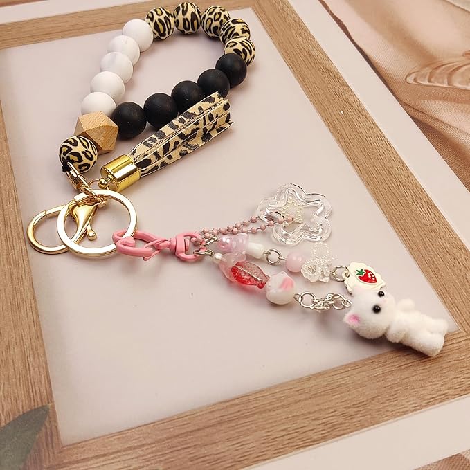 Cute Pink Keychain,Fuzzy Cat Keychain Aesthetic Y2K KeychainStylish KeychainsAccessories