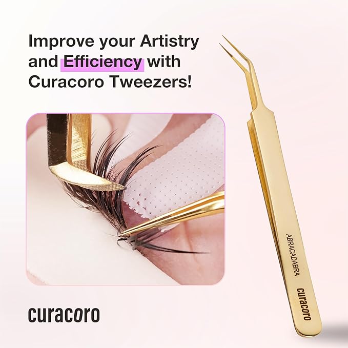 Curacoro Lash Tweezer - Professional & Precision Fiber Tip Grip Lash Tweezers for Eyelash Extensions, Multi Shapes & Purposes Tweezers for Volume, Isolation & Classic Lashes (Silver, The Good Angle)