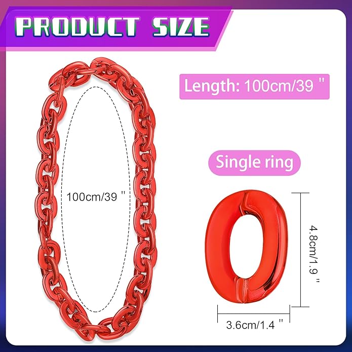 Remuuly Plastic Chain Necklace Chunky Big Fake Necklace Hip Hop Rapper Giant Turnover Chain Costume for Halloween