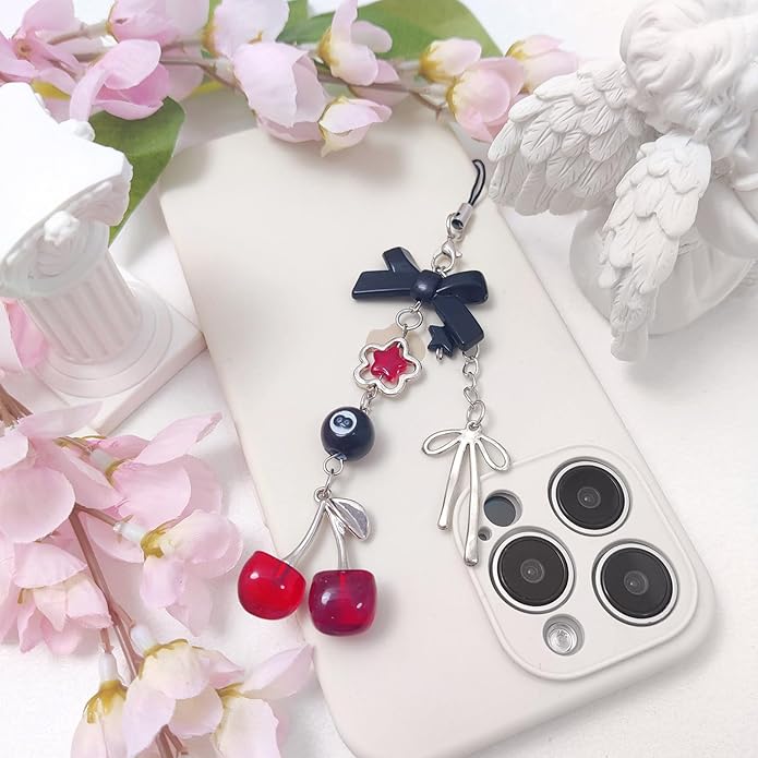 1-4PCS Cute Phone Charms Aesthetic Y2K Cell Phone Charms Strap Pink Strawberry Butterfly Star PhoneCharm Y2K Accessories for Bag Keychain Airpods Camera Pendants Decor