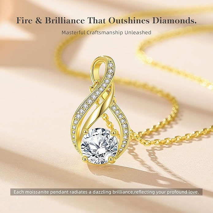 KRZ Moissanite Necklace Gifts for Her, Anniversary Birthday Christmas Valentines Mothers Day Present Ideas for Mom Wife Girlfriend, Jewelry for Women