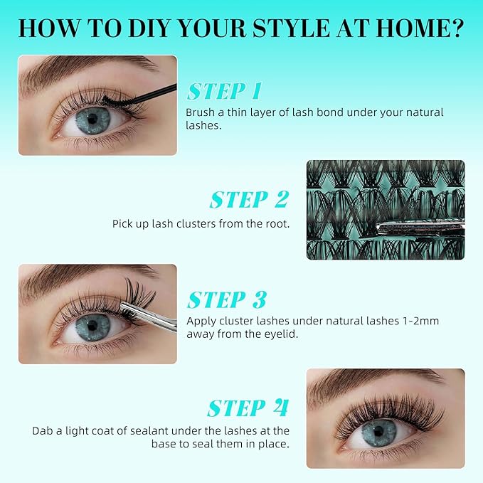 Lash Clusters 240pcs Eyelashes Cluster Individual Wispy Lashes Thin Band for D Curl Lash Extension Eyelashes for Beginners at Home,False Eyelashes Soft Eyelash Clusters(40D,D-Mix9-16mm)