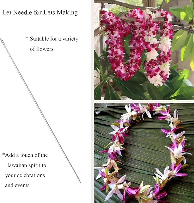 5Pcs Lei Needle for Leis Making, 10 Inch Large Eye Sewing Beading Needle for Art Craft Long Lei Needle to Make Hawaiian Flower Lei for Graduation Wedding Birthday Party, Dia 0.9mm, LXLVOUEG