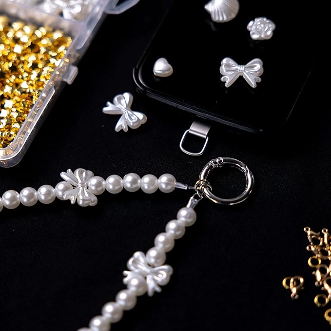 nikkiGuo 1300 Imitation Pearls, 4 Sizes of Round Pearls with Gold Beads, Various Shapes Set for Making Bracelets, Friendship Bracelets, Necklaces, Earrings DIY Decorative Beads