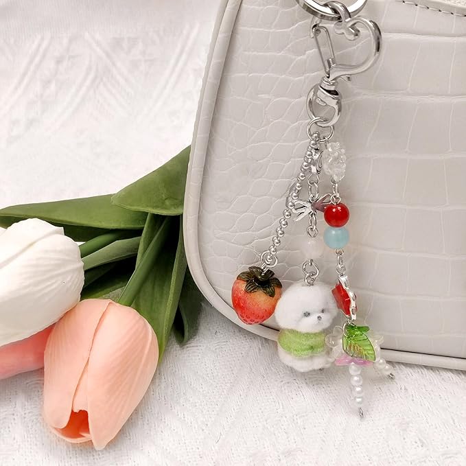 Cute Pink Keychain,Fuzzy Cat Keychain Aesthetic Y2K KeychainStylish KeychainsAccessories