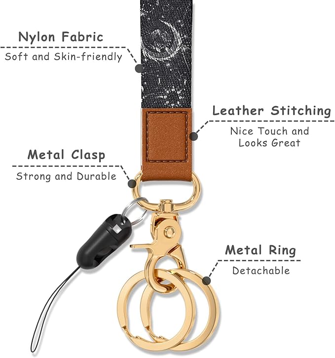 Cool Leopard Wristlet Keychain, Wrist Lanyard Key Chain For Women Men Car Keys Id Holder Card Phone Wallet Camera
