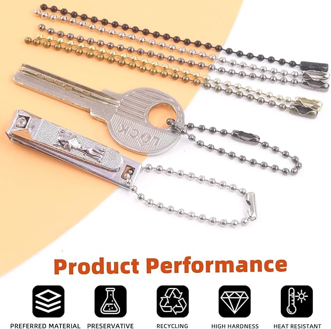 Tantisc 250Pcs 5 Colors Metal Ball Beads Chain Kit, 2.4 x 100mm/0.09” x 3.94” Ball Bead Chain with Connectors, Dog Tag Chain Necklace Ball Chain Keychains for DIY Crafts