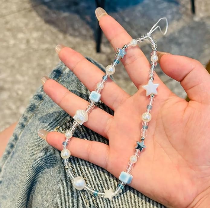 2 Pcs Phone Charm Strap Hand Universal for iPhone Wrist Strap Camera Lanyard Pearl Beaded Cute Chain String Accessories Universal for iPhone 17 Pro Max Samsung Women Girls Phones Bag Keychain