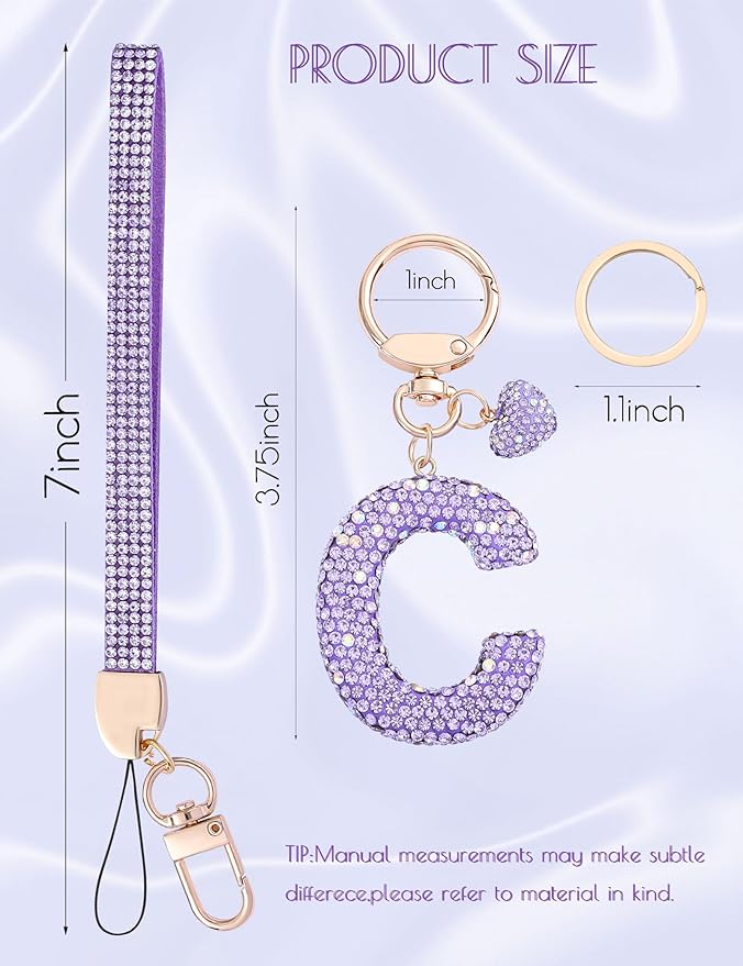 Initial Keychain for Women Girls,Bling Letter Key chain Initial with Heart,Pink Keychain Charms for Backpack Handbag