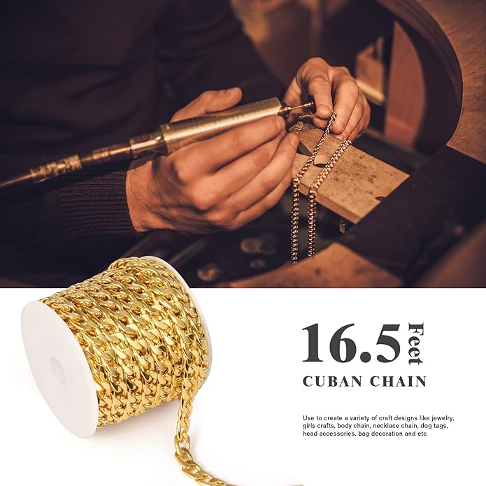 16.5 Ft Stainless Steel Curb Chains, 5mm 6mm 7mm 9mm Cuban Chain Roll Bulk for Jewelry Making