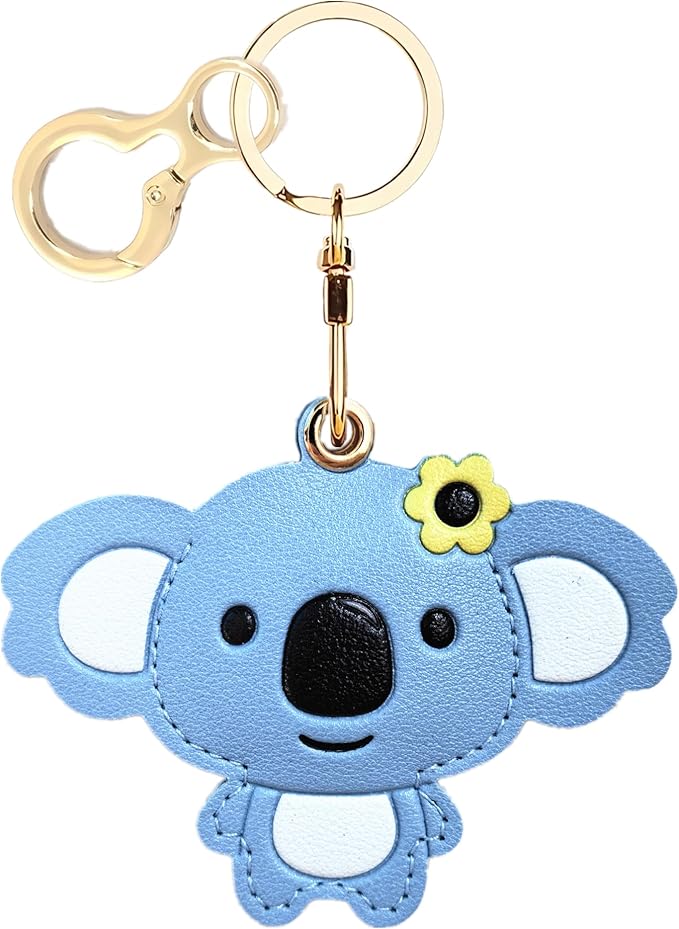 Leather Keychain Holder Case Compatible with AirTag,Cute Protective Cover with Keyring,Anti-Scratch Finder GPS Tracker Case for Wallet Keys,Bag,Pets(Koala Blue)