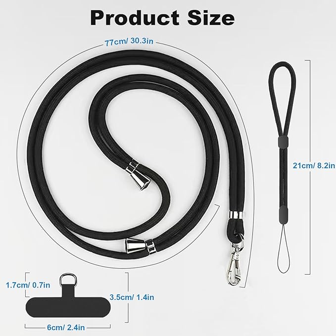Phone Lanyard Crossbody, 2 Pack Adjustable Double Buckle Nylon Neck Cell Phone Lanyards, 2x Wrist Phone Straps and 2 Pack Phone Tether Pads Compatible with iPhone & Most Mobile Phones
