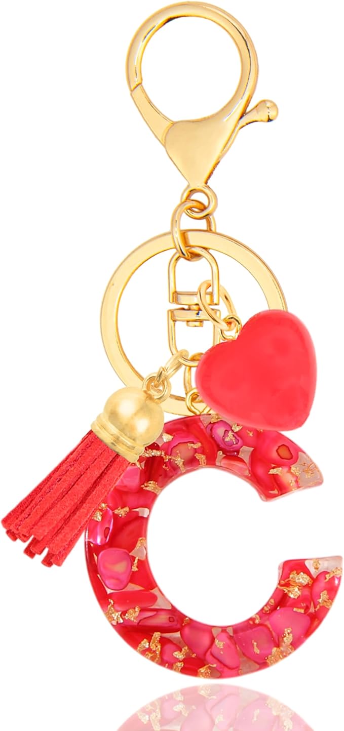 Initial Keychains for Women with Cute Heart Resin - Alphabet Letter Keychain for Bag, Backpacks, Purse or Car key