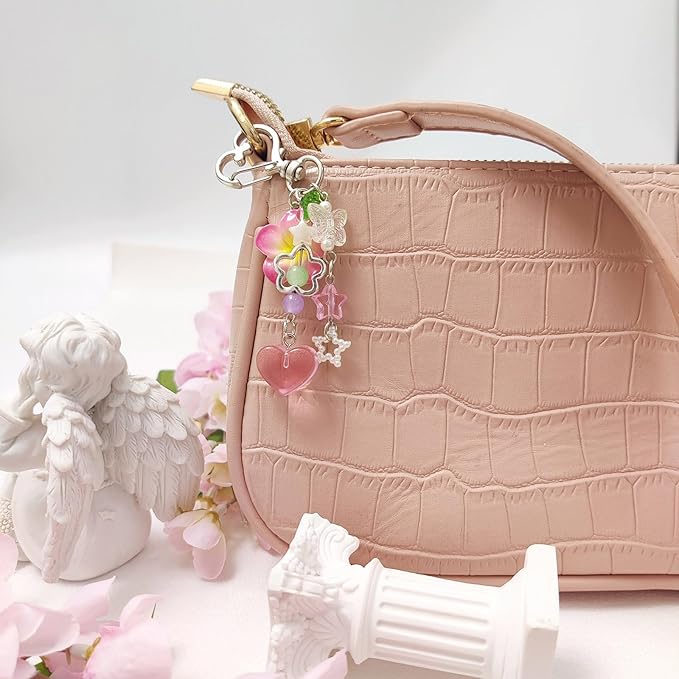 Y2K Aesthetic Keychains for Women Cute Flowers Star Cake Jellyfish Keychins Charms Kawaii Bag Purse Decor