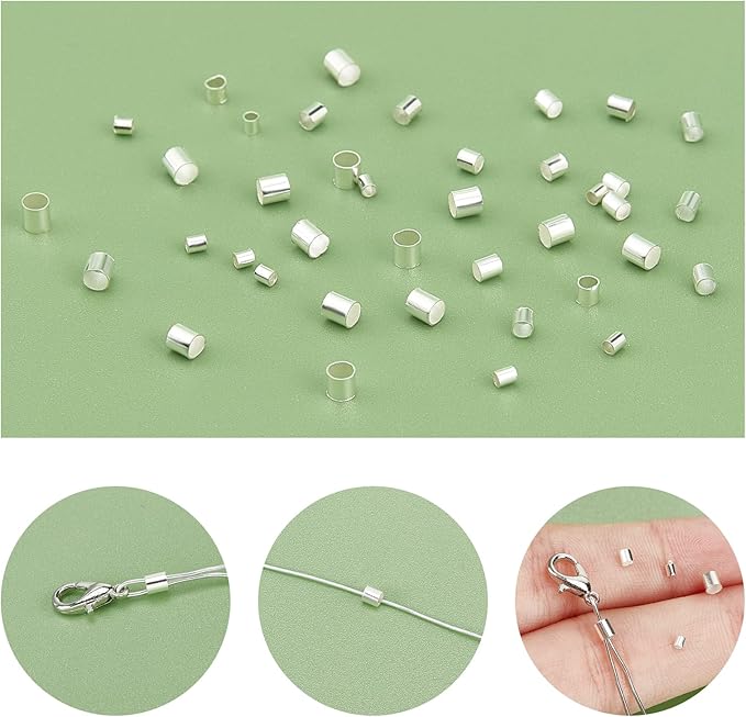 PH PandaHall Crimp Tube Beads, 3000 Pcs 1.5mm 2mm 2.5mm Brass Tube Crimp End Spacer Beads Cord End Caps Loose Stopper Beads for Earring Necklace Pendant DIY Jewelry Gift Making, Silver