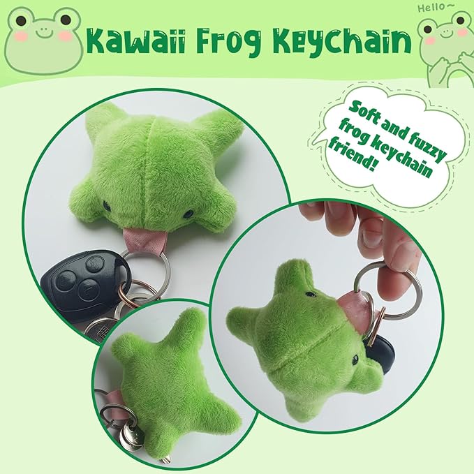 Agromusk Cute Frog Keychain,Kawaii Frog Plush Keychain,Green Frog Purse Bag Charms Funny Frog Decor Car Keys Gifts