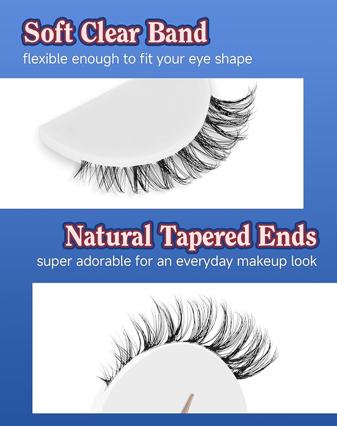 Small Lashes Wispy Short Eyelashes Natural Look Flared Strip False Eyelash Soft Clear Band Lash Pack 7 Pairs C20