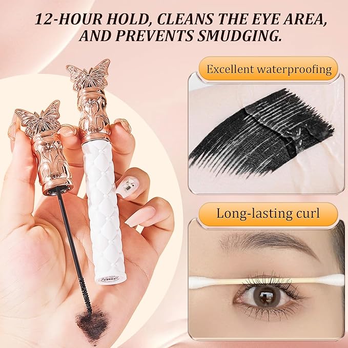 Filterseed Mascara - Fine Brush Black Mascara, Waterproof, Smudge-Proof, Clump-Proof, For Tiny and Lower Eyelashes (2PCS)