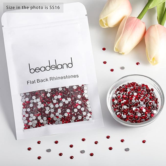 Beadsland Flat Back Crystal Rhinestones Round Gems for Nail Art and Craft Glue Fix, Siam, 3.8-4.0mm, SS16/1440pcs